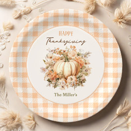 Thanksgiving Diner Pompoen Gingham Pastel Papieren Bordje
