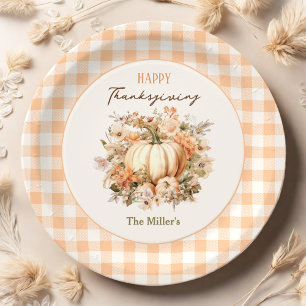 Thanksgiving Diner Pompoen Gingham Pastel Papieren Bordje