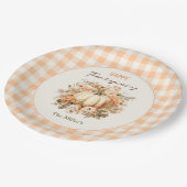 Thanksgiving Diner Pompoen Gingham Pastel Papieren Bordje (Gekanteld)