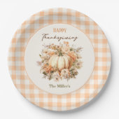 Thanksgiving Diner Pompoen Gingham Pastel Papieren Bordje (Voorkant)