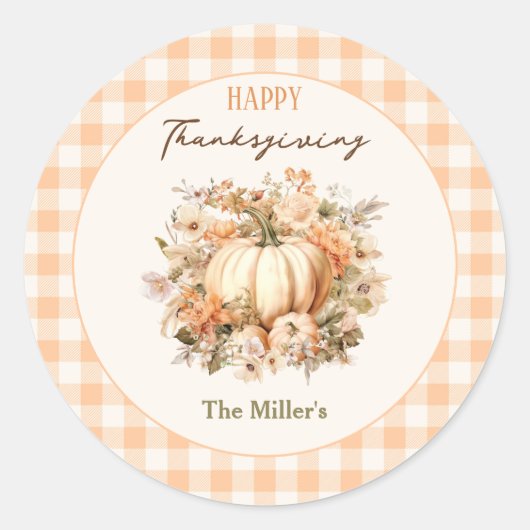 Thanksgiving Diner Pompoen Gingham Pastel Ronde Sticker (Voorkant)