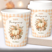 Thanksgiving Diner Pompoen Gingham Pastel Sinaasap Papieren Bekers