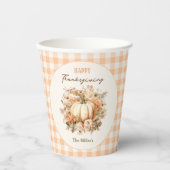 Thanksgiving Diner Pompoen Gingham Pastel Sinaasap Papieren Bekers (Voorkant)