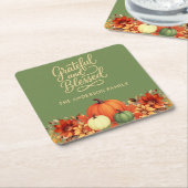 Thanksgiving diner pompoen groen Dankbaar gezegend Kartonnen Onderzetters (Schuin)