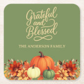 Thanksgiving diner pompoen groen Dankbaar gezegend Kartonnen Onderzetters (Voorkant)