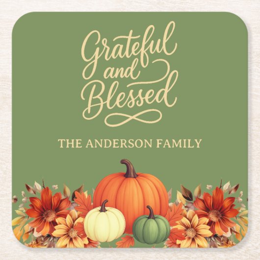 Thanksgiving diner pompoen groen Dankbaar gezegend Kartonnen Onderzetters (Voorkant)