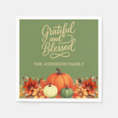 Thanksgiving diner pompoen groen Dankbaar gezegend Servet (Voorkant)
