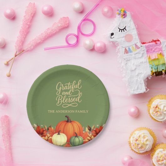 Thanksgiving diner pompoen groen Dankbaar Papieren Bordje (Feest)
