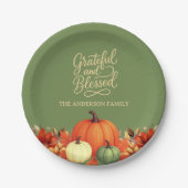 Thanksgiving diner pompoen groen Dankbaar Papieren Bordje (Voorkant)