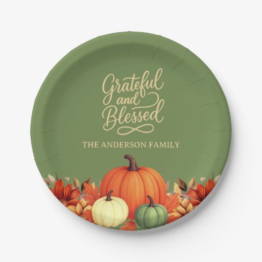 Thanksgiving diner pompoen groen Dankbaar Papieren Bordje (Voorkant)