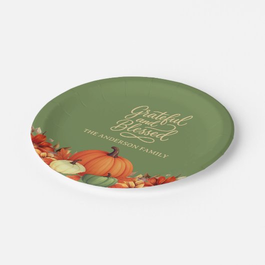 Thanksgiving diner pompoen groen Dankbaar Papieren Bordje (Gekanteld)