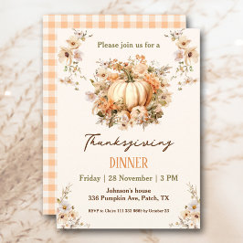 Thanksgiving Diner Pompoen Pastel Sinaasappel Bloe Kaart