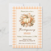 Thanksgiving Diner Pompoen Sinaasappel Gingham Kaart (Voorkant)
