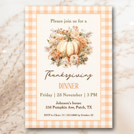 Thanksgiving Diner Pompoen Sinaasappel Gingham Kaart