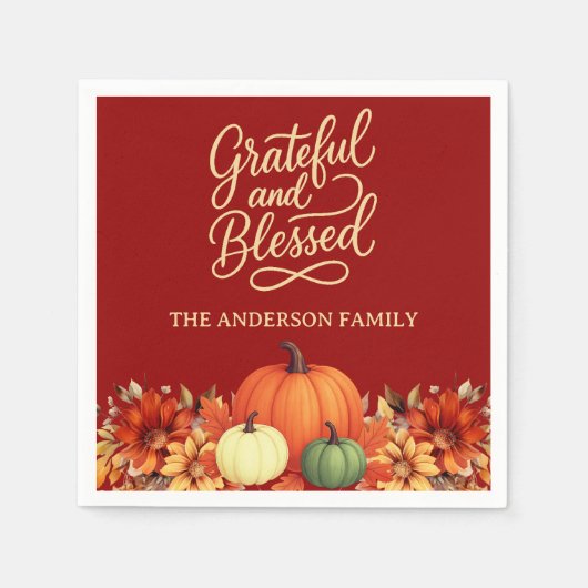 Thanksgiving diner pompoen terracotta Dankbaar Servet (Voorkant)