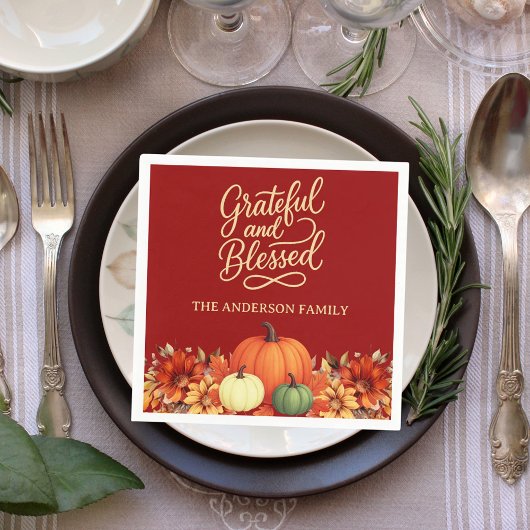 Thanksgiving diner pompoen terracotta Dankbaar Servet