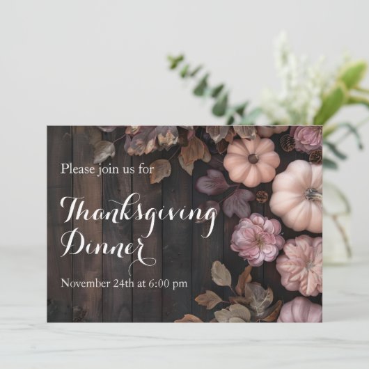 Thanksgiving Diner Pompoen Uitnodiging Rustiek (Staand voorkant)