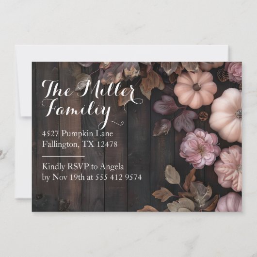 Thanksgiving Diner Pompoen Uitnodiging Rustiek (Achterkant)