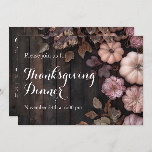 Thanksgiving Diner Pompoen Uitnodiging Rustiek (Voorkant / Achterkant)