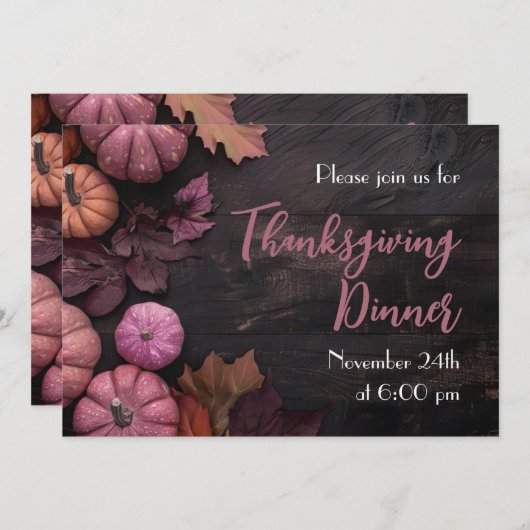 Thanksgiving Diner Pompoen Uitnodiging Rustiek (Voorkant / Achterkant)
