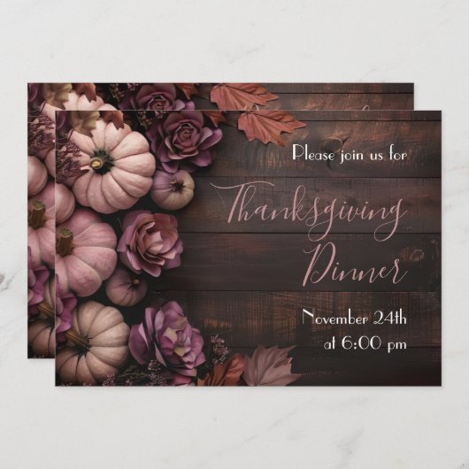 Thanksgiving Diner Pompoen Uitnodiging Rustiek (Voorkant / Achterkant)