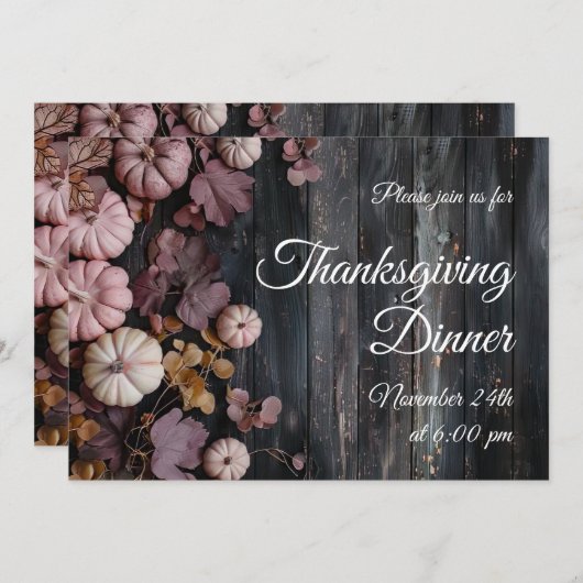 Thanksgiving Diner Pompoen Uitnodiging Rustiek (Voorkant / Achterkant)