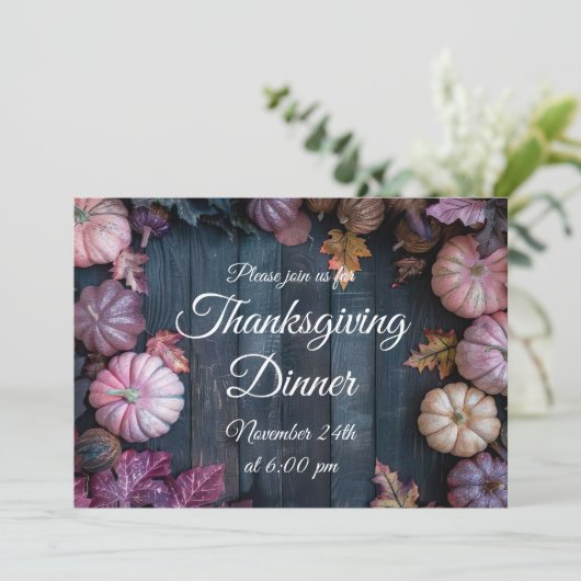 Thanksgiving Diner Pompoen Uitnodiging Rustiek (Staand voorkant)