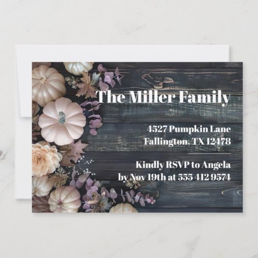 Thanksgiving Diner Pompoen Uitnodiging Rustiek (Achterkant)