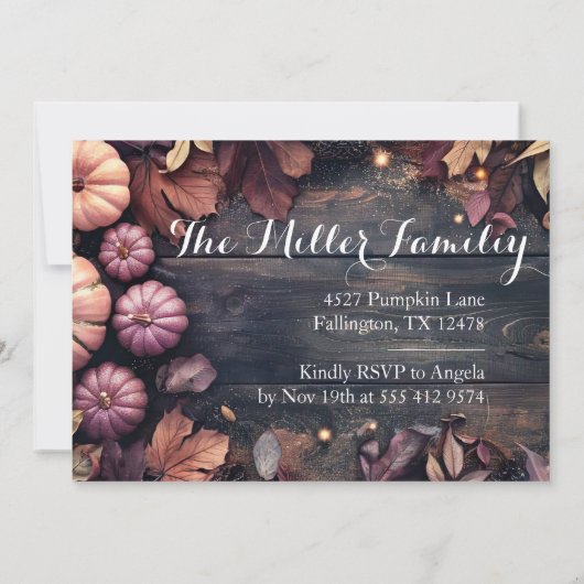 Thanksgiving Diner Pompoen Uitnodiging Rustiek (Achterkant)