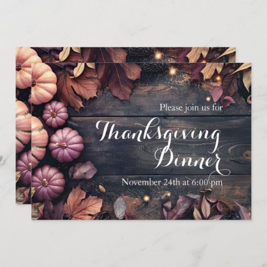 Thanksgiving Diner Pompoen Uitnodiging Rustiek (Voorkant / Achterkant)