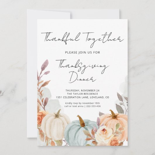 Thanksgiving Diner Pompoen Uitnodiging Sjabloon (Voorkant)