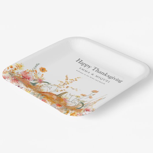 Thanksgiving Diner Pompoen Wildflower Modern Papieren Bordje (Gebogen)