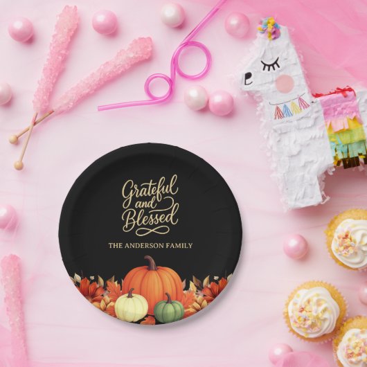 Thanksgiving diner pompoen zwart Grateful gezegend Papieren Bordje (Feest)