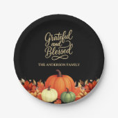 Thanksgiving diner pompoen zwart Grateful gezegend Papieren Bordje (Voorkant)