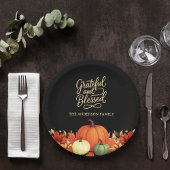 Thanksgiving diner pompoen zwart Grateful gezegend Papieren Bordje