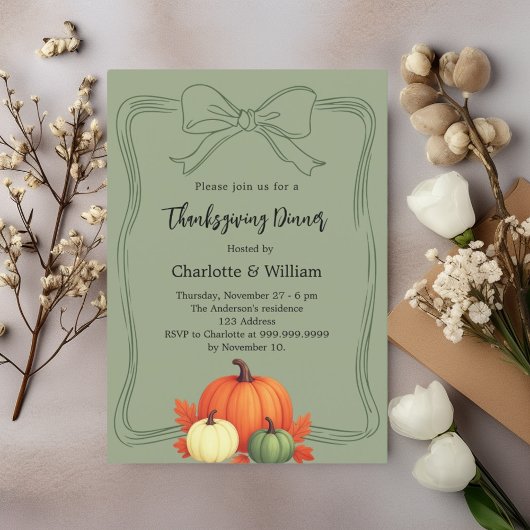 Thanksgiving Diner Pompoenen Boog Gedempt Moss Gro Kaart