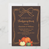 Thanksgiving diner pompoenen strikje bruin kaart (Voorkant)