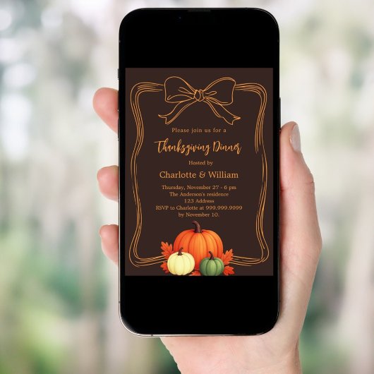 Thanksgiving diner pompoenen strikje bruin kaart