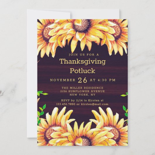 Thanksgiving Diner Potluck Rustieke Herfst Zonnebl Kaart (Voorkant)