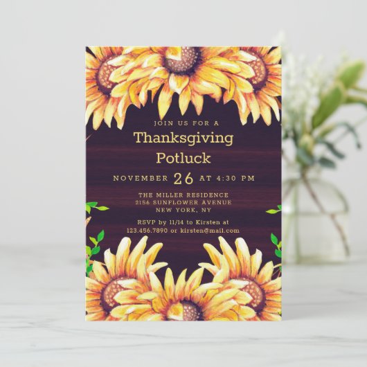 Thanksgiving Diner Potluck Rustieke Herfst Zonnebl Kaart (Staand voorkant)