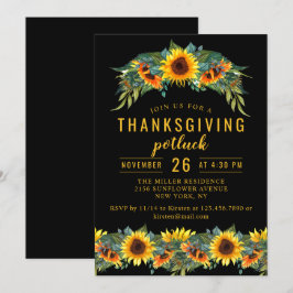 Thanksgiving Diner Potluck Waterverf Zonnebloemen Kaart