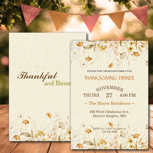 Thanksgiving Diner Rustieke Bloemen Custom Kaart