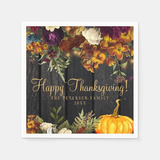 Thanksgiving diner rustieke herfst bloemenhout servet (Voorkant)