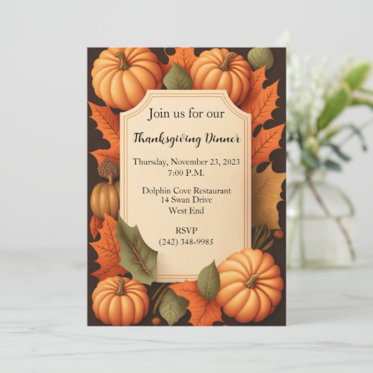 Thanksgiving Diner Rustieke Herfst Pompoen Kaart (Staand voorkant)