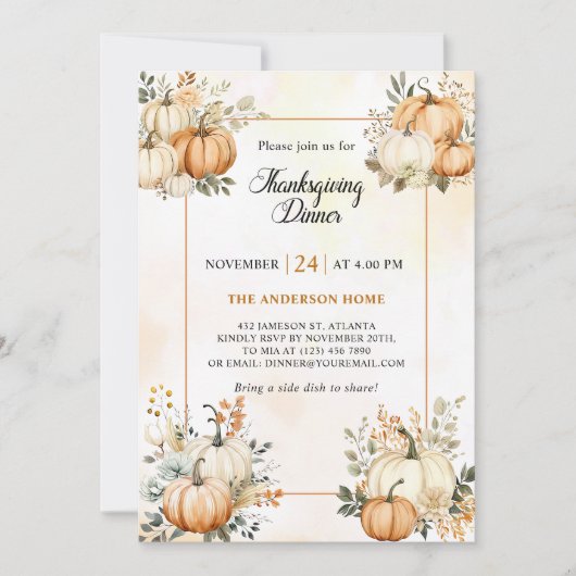 Thanksgiving Diner Rustieke Pompoen Herfst Bloemen Kaart (Voorkant)