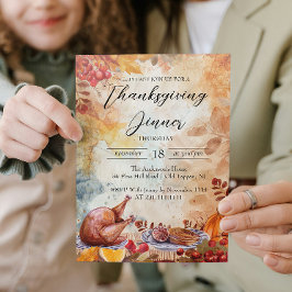 Thanksgiving Diner Tafel en Herfst Motieven Kaart