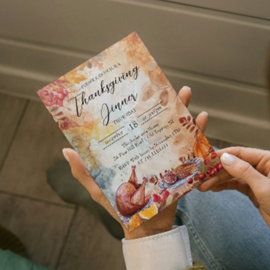 Thanksgiving Diner Tafel en Herfst Motieven Kaart