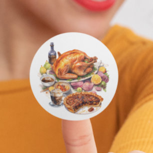 Thanksgiving Diner Turkije Taart Ronde Sticker