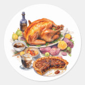 Thanksgiving Diner Turkije Taart Ronde Sticker (Voorkant)
