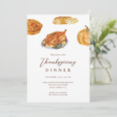 Thanksgiving Diner Turkije & Taart Waterverf Rusti Kaart (Staand voorkant)